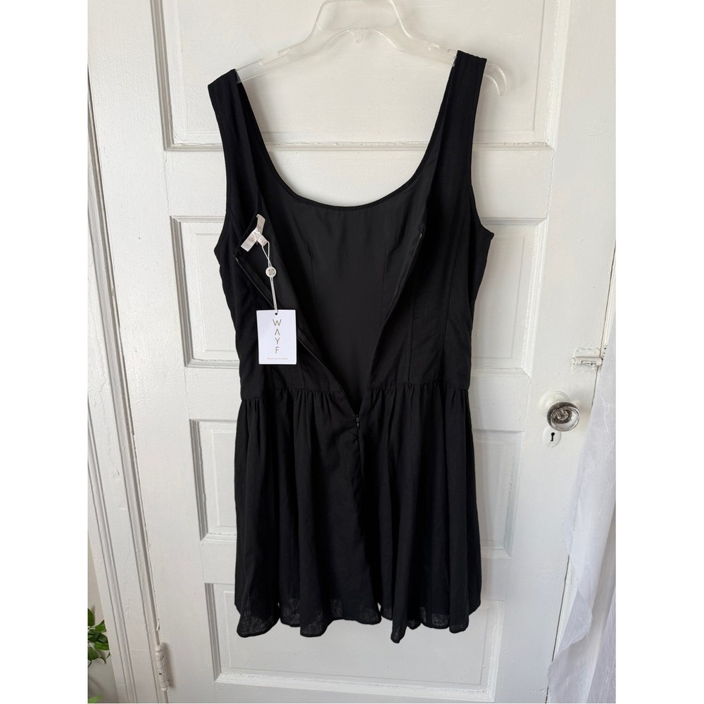 Wayf Black Linen Mini Dress Esmeralda A-Line Scoop Neck Sleeveless Party NWT Lg - Picture 12 of 16
